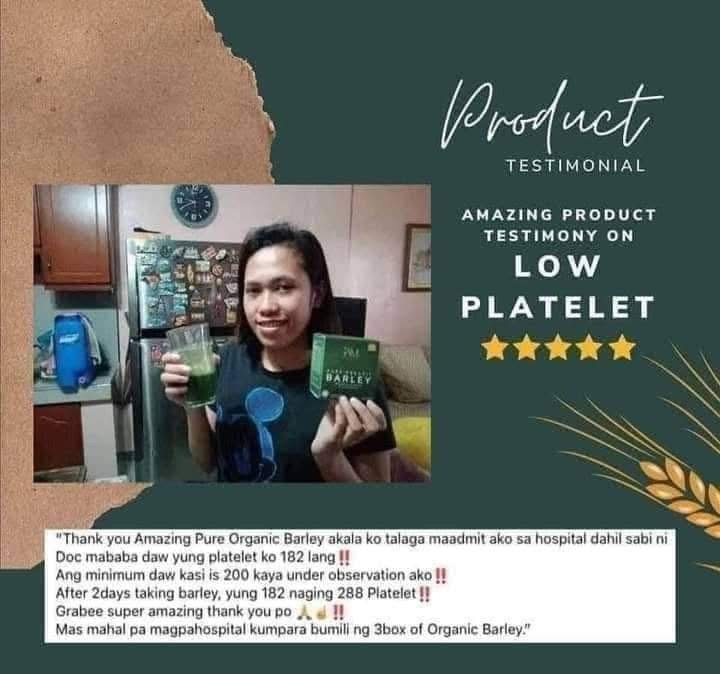 Amazing Pure Organic Barley testimonial on Low Platelet