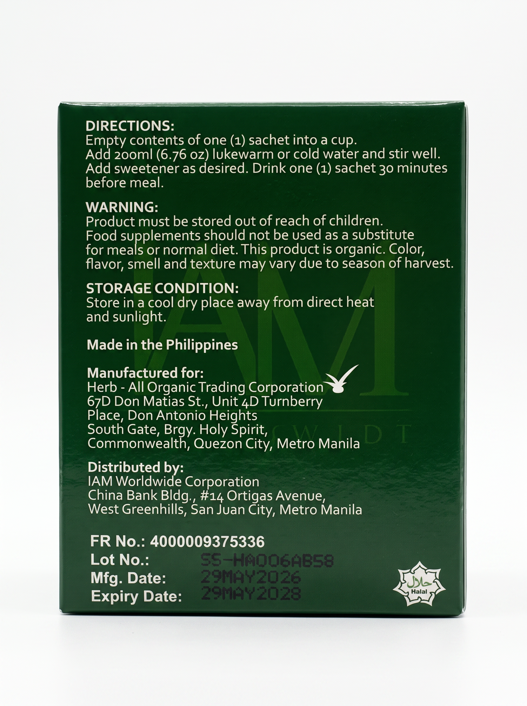 Barley box directions, warning and storage panel