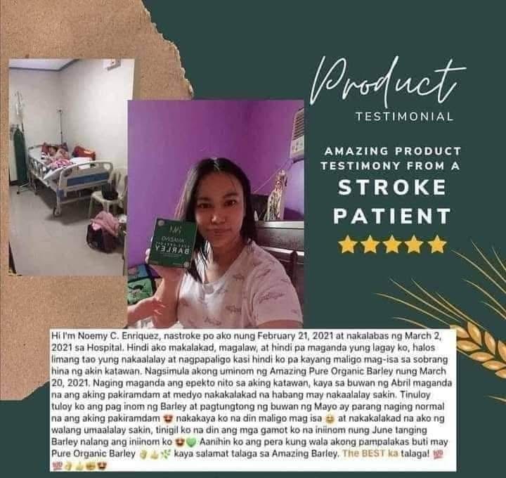 Amazing Pure Organic Barley testimonial on Stroke Recovery