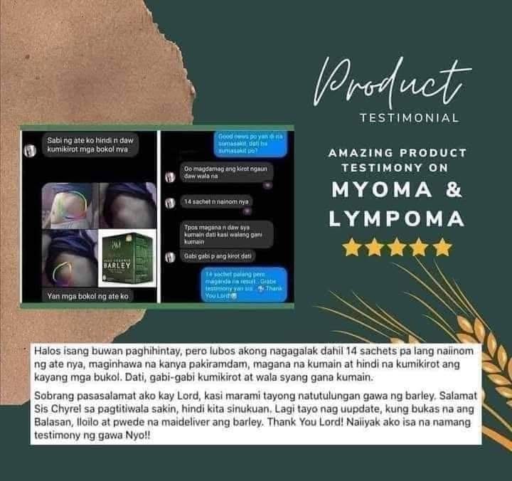 Amazing Pure Organic Barley testimonial on Myoma & Lumps