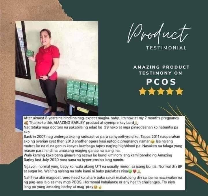 Amazing Pure Organic Barley testimonial on PCOS