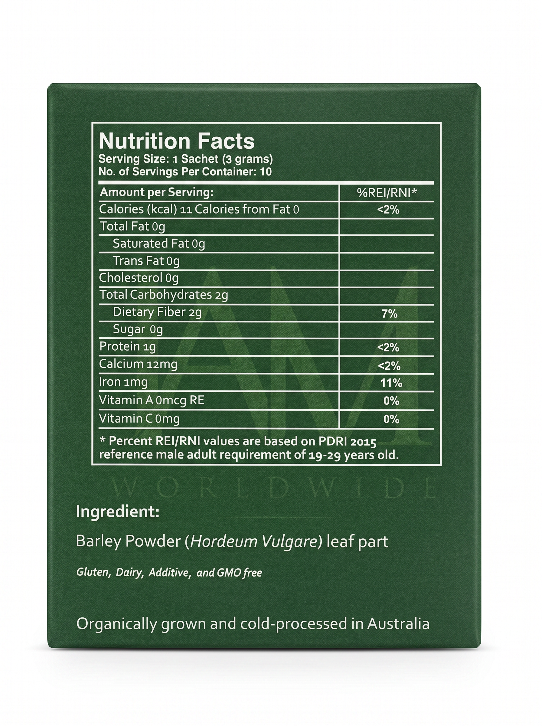 Barley box nutrition facts and ingredient panel