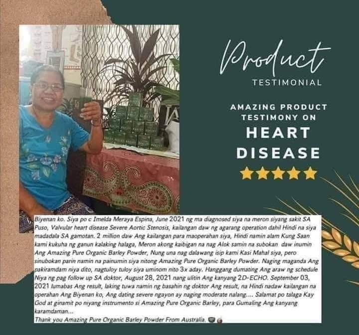 Amazing Pure Organic Barley testimonial on Heart Health