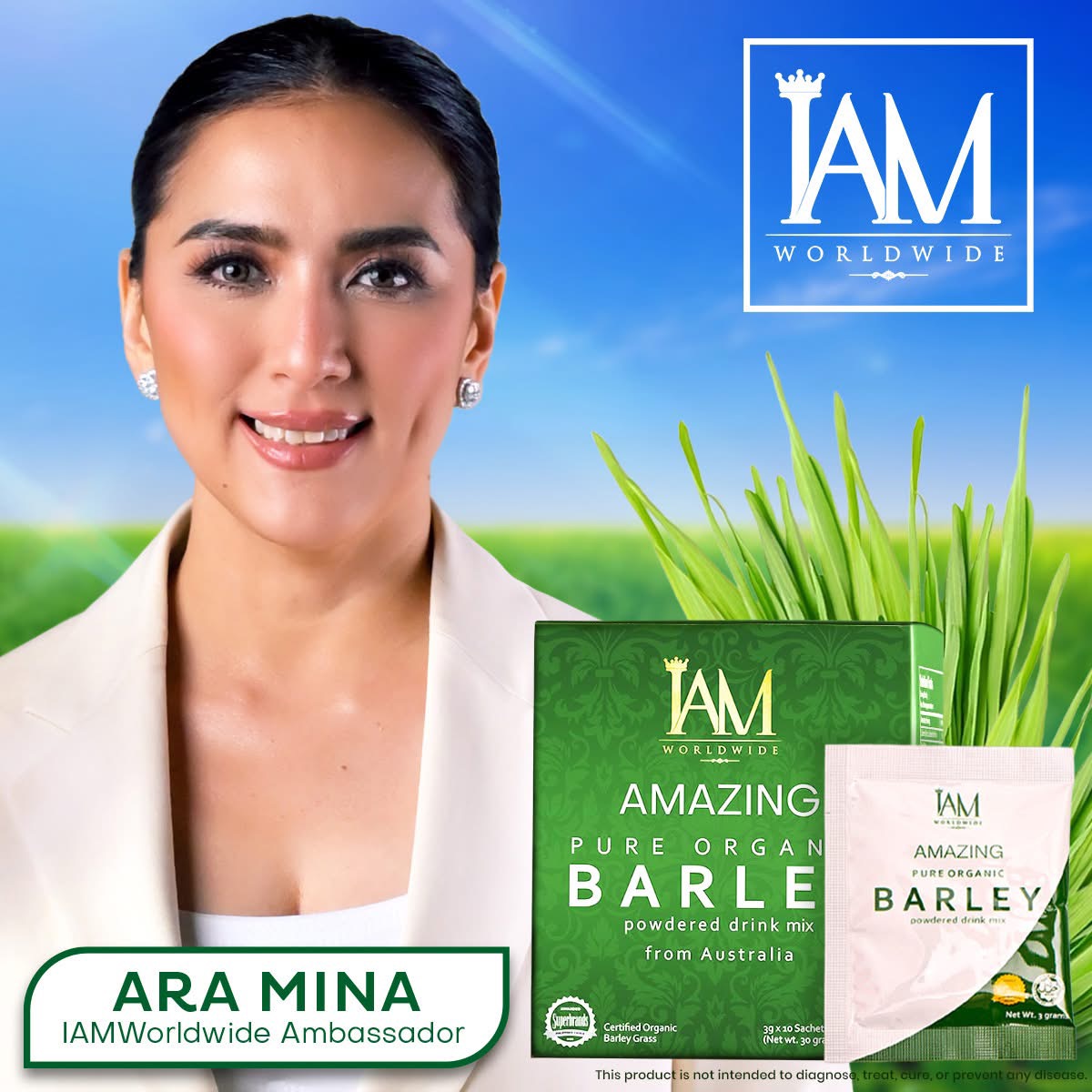 Ara Mina, IAMWorldwide ambassador, with Amazing Pure Organic Barley